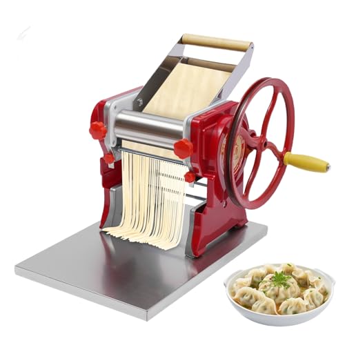 Commercial Pasta Maker, Stainless Steel Manual Pasta Machine with Adjustable Thickness Settings, Angel Hair Ravioli Noodle Cutter,Dough, Wide Noodles, Fine Noodles, Lasagna or Dumpling Skins