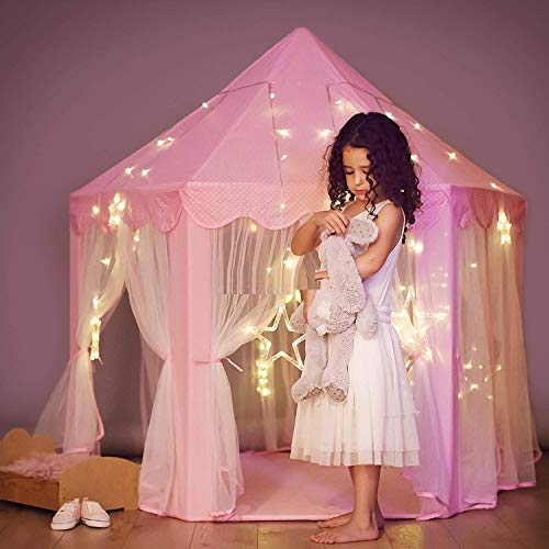 Toyfinity Princess Tent Girls Toys Kids Castle Play Tent Castle Play House Tent for Children Indoor&Outdoor Games (Pink) with Star Light, 14 Tent House Theme