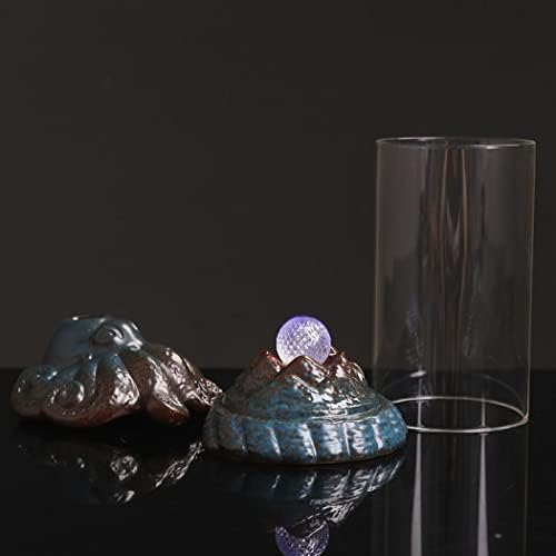 Backflow Incense Burner Holder Handmade Incense Burner Windproof Acrylic Hood with LED Light 20 Backflow Incense Cones for Gift