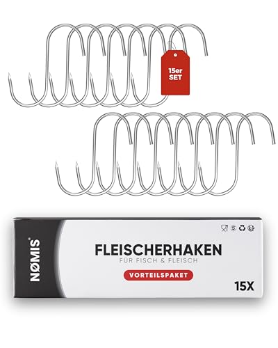 Fleischerhaken [15er Set] VORTEILSPAKET | Fleischerhaken Edelstahl für Fleisch | Fleischhaken | Beliebt bei Jägern und Metzgern | 5 MM Dick | Perfekt zum Aufhängen, Trocken und Räuchern von Fleisch