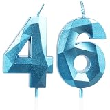 Geburtstagskerzen Zahl 46 Blau - 3D Blaue Kerzen zum 46 Geburtstagsdeko (Nummer 46 Kerze, Tortenkerzen) Geburtstagsparty, Feier