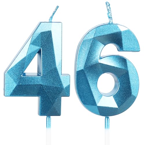 Candele per Torta Numero 46 Blu, Candele Compleanno 46 Anni