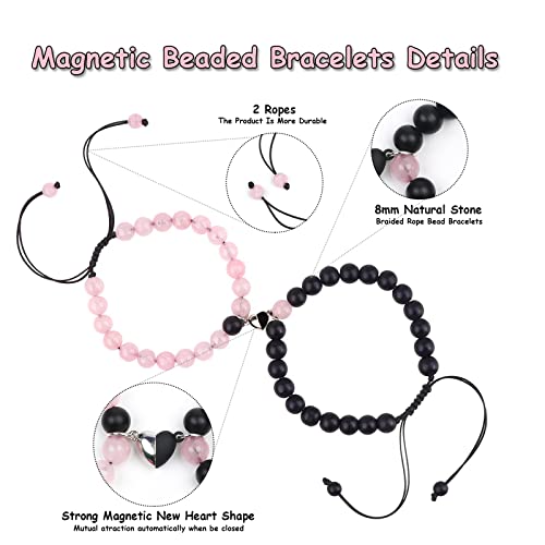 Tokcousun 2 Pcs Magnetic Couple Bracelets Matching Heart Charms Adjustable Relationship Distance Connecting Bracelets, Two-Wire Strong Couples Friendship Bracelet Beads Gifts For His And Her #TOP1