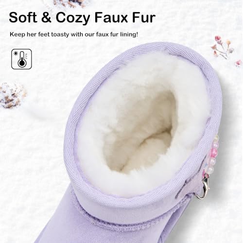 Image of Stelle Girls Winter Boots Warm Fur Lined Snow Boots | DIY Beaded Decoration,Cozy & Lightweight,Faux Suede Upper,Easy Pull-On,Non-Slip TPR Outsole,For Toddlers,Little Big Kids