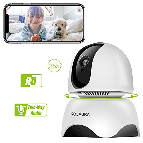 Kolaura Caméra de sécurité intérieure WiFi Full HD 1080p Pan/Inclinable / Zoom Dôme Caméra Home Smart Monitor avec audio 2 voies, vision nocturne, détection de mouvement, service Cloud