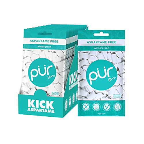 PUR Gum | Aspartame Free Chewing Gum | 100% Xylitol | Sugar Free, Vegan, Gluten Free & Keto Friendly | Natural Wintergreen Flavored Gum, 55 Pieces (Pack of 12)