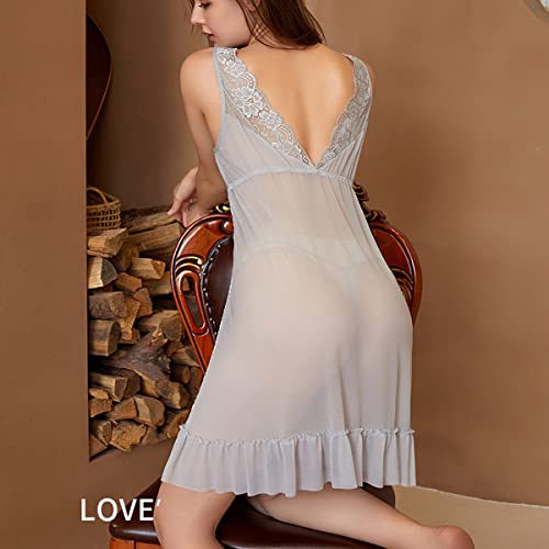 [Synlala] ランジェリー ベビードール セクシーなシースルー V字胸元 優雅なレースアレンジ 可愛い裾 - 画像3