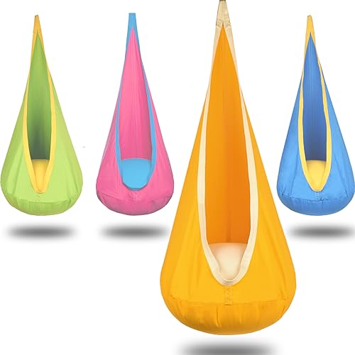 Kids Pod Swing Hanging Seat Child Hammock Chair Indoor and Outdoor Sensory Swings 100% Cotton Loading Capacity 170 lbs (Yellow)