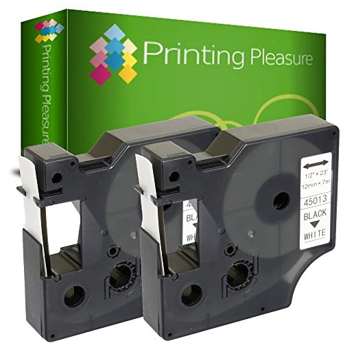 Printing Pleasure 2 x D1 45013 S0720530 Negro sobre Blanco Cinta Compatible con Dymo LabelManager 160 210D 220P 260P 280 360D 420P 450D 500TS PnP & LabelPoint & LabelWriter 450 Duo | 12mm x 7m