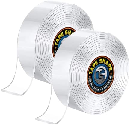 VL 2 Packs Double Sided Nano Adhesive Tape Reusable Tape Washable Clear Mounting Tape Gel Grip for Kitchen Party Photos Poster Carpet Fixing (Thickness 2mm, Length 1m)