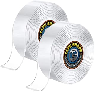 VL 2 Packs Double Sided Nano Adhesive Tape Reusable Tape Washable Clear Mounting Tape Gel Grip for Kitchen Party Photos Poster Carpet Fixing (Thickness 2mm, Length 1m)