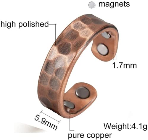 Hammered Design Copper Rings Men Women Adjustable Vintage Solid Copper Magnetic Rings Wedding Rings Open Cuff Rings (Men), Copper,Brass #TOP5
