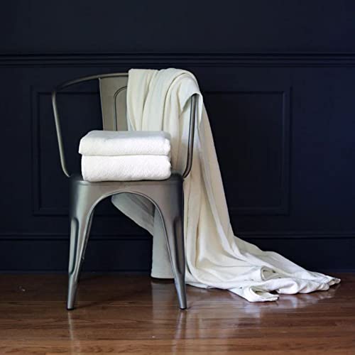 Down Etc Basketweave Throw Arabian Sea 100% Cotton Bed For All Seasons Lightweight Woven Blankets, Queen, White #TOP3