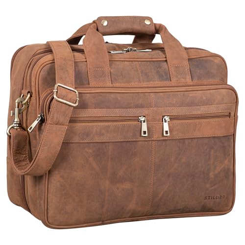 STILORD Alexander Lehrertasche Herren Leder Vintage Aktentasche Laptoptasche Bürotasche Businesstasche groß XXL Umhängetasche mit Dreifachtrenner Echtleder Farbe:tan - Dunkelbraun