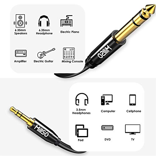 Adaptador de audio 6.35mm macho a 3.5mm macho cable 8 pies miniatura 4