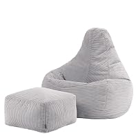 Icon Dalton Sitzsack Cord und Hocker mit Füllung, Grau – Ansicht 1