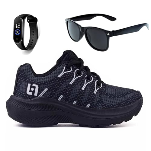 Tenis Infantil De Amarrar Meninos Leve Desenhos LIGHT + Oculos Relogio (31, Preto)