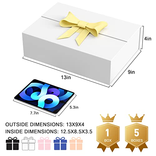 White Gift Box With Lid, 13X9X4'' Large Gift Boxes For Presents With Ribbon And Greeting Card Magnetic Closure, Bridesmaid Proposal Box For Wedding,Birthday,Anniversary,Christmas Gift Luxury Wrap #TOP1