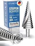 STONE REEF Stufenbohrer Profi aus HSS Stahl - [15 Stufen | Ø 4-32mm] - Kegelbohrer, Schälbohrer, Stufenbohrer Metall, Lochbohrer, Blechbohrer, Kunststoffbohrer, Lochfräser, Fräsbohrer, Lochschneider