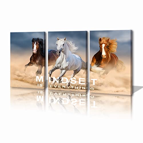 KAWAHONE 3 Panels Inspirational Canvas Wall Art Running Wild Horses Decor Galloping Horses Wall Art Animal Posters,Wild Animal Picture Print on Canvas Ready to Hang