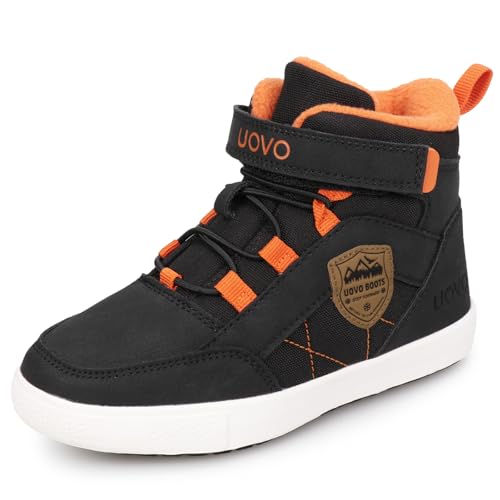 UOVO Botas de invierno para niños, resistentes al agua, para caminar, con forro polar, color negro, talla 11.5, Forro polar negro y naranja, 17 EU