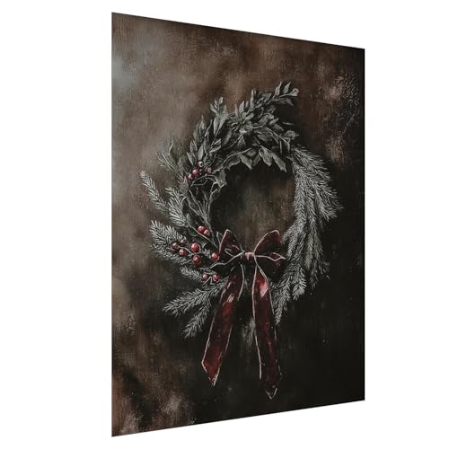 Vintage Moody Christmas Wall Decor,Dark Christmas Wreath Art, Vintage Christmas Vertical Print,Victorian Holiday Wall Art,Moody Winter Decor,Festive Wreath Art,Christmas Home Decor16x24inch Unframed