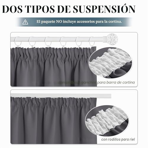 Miniatura 6 de Pony Dance Cortinas Salon Termicas Aislantes Frio Y Calor 140x245 Cm Cortinas Opacas Para Dormitorio Blackout Para Riel Grises 2 Piezas