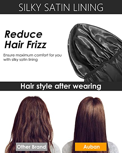Auban Extra Large Shower Cap, Double-Layer Waterproof Reusable, XL Satin Lining Shower Bonnet for Women Thick, Long Hair, Locs, Braids(Black)