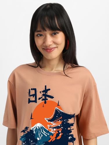 Image of JUNEBERRY Women's Cotton Graphic Print Oversized Fit T-Shirt
