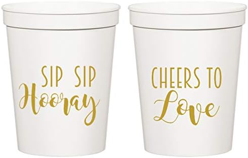 Everyday White Plastic Stadium Cups - Sip Sip Hooray, Cheers to Love