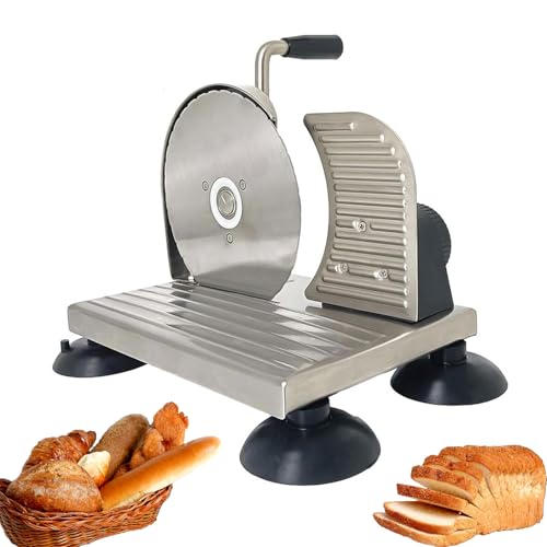 Affettatrice per pane a manovella, affettatrice versatile a manovella con spessore regolabile, corpo in acciaio inossidabile rimovibile, linea di misurazione e ventosa, affettatrice manuale per pane