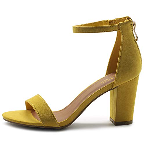 Ollio Women's Shoes Faux Suede Ankle Strap Zip Up Closure Chunky Heel Sandals H97 (6.5 B(M) Us, Yellow) #TOP1