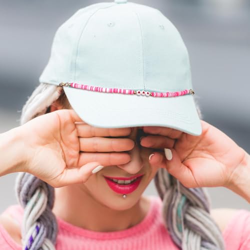 Image of Geyoga 9 Pcs Trucker Hat Chains Trucker Hat Charms Women Man Bill Decoration Detachable DIY Metal Chain for Mesh Baseball Cap(Bright Pink,Y2k)