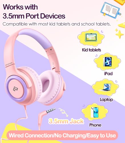 INFURTURE Kids Headphone for School with Microphone, Pink Wired Headphones - image 3