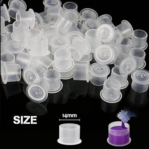 Emalla 1000pcs Medium Ink Caps Disposable Tattoo Ink Cups with Base 14mm Clear Plastic Pigment Caps Permanent Makeup Container - Image 3
