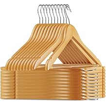 20 Pack Premium Wooden Suit Hangers - Smooth Natural Finish Heavy Duty Wood Coat Hangers - 360 Swivel Hook and Notches Clothes Hangers with Non Slip Pants Bar for Shirt, Jacket, Pant, Dress Hangers