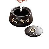 蓋付き灰皿、ホームオフィス、リビングルーム用、中国風陶器灰皿(Stay true to your goals)
