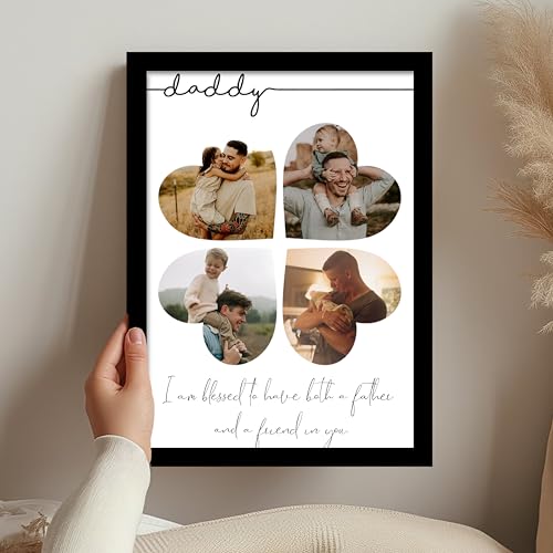 Image of Customized Fathers Day Gift for your DAD with 4 Photo Collage print, DAD Gifts Photo Frame with Photo Upload for Fathers Birthday, Parents (9.2x12.6 Inch)