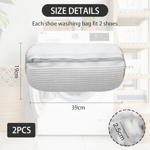 YAMAIDUO 2er Pack Schuhwaschbeutel Waschmaschine, Wiederverwendbarer Anti-Verformung Schuhbeutel Waschmaschine 360° mit Verstecktem Reißverschluss, Wäschesack Schuhe für Alle Schuharten & Größen, Weiß