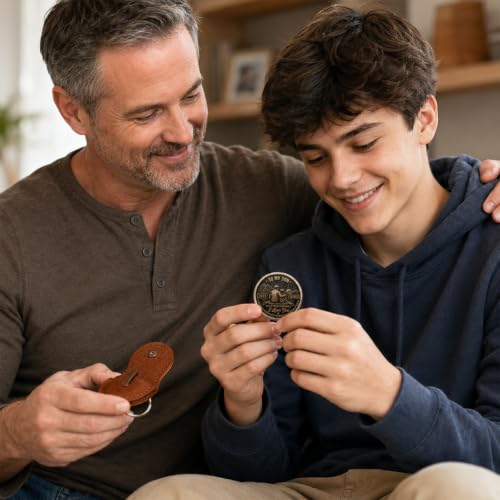 Personalized To My Son Pocket Hug Coin from Dad, Custom Keychain with Leather Pocket, Father to Son Keepsake Gifts - Image 5