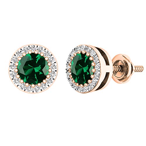 Dazzlingrock Collection 18K 5 Mm Each Round Lab Created Emerald & Diamond Ladies Halo Stud Earrings, Rose Gold #TOP8