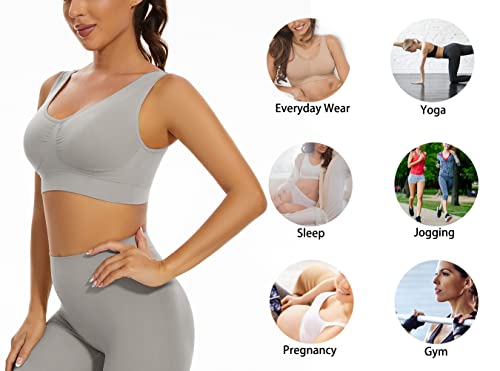 Lemef Damen Seamless Sport BH mit Merfarben Wohlfühl-BH, 1*weiß,1*schwarz,1*grau, 2XL