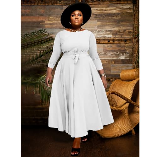 Image of BFFBABY Women's Wrap V Neck Plus Size Maxi Dresses 3 /4 Sleeves Chain Floral Printed Swing Dress with Belt