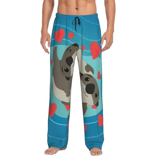 Pantalon de pyjama homme noir grande taille XXXL avec motif loutres mignonnes