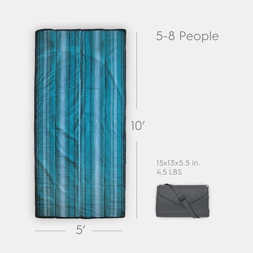 Image of Little Unicorn 5'x10' XL Outdoor Family Picnic & Beach Blanket | Durable & Water-Resistant Fabric | Compact Fold & Easily Wipes Clean | Zipper Pocket (Shoreline Stripe)