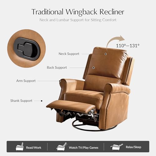Sillón reclinable giratorio de cuero sintético camel miniatura 3