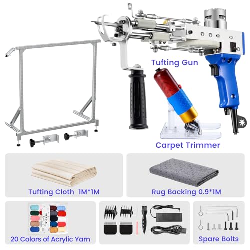 Image of BESGEER Rug Tufting Gun Starter Kit with Metal Frame with Carpet Trimmer - Rug Tufting Gun Kit with Carpet Trimmer Kit with Tufting Frame, 2 in 1 Cut & Loop Pile Carpet Gun& Carving Clippers(Blue)