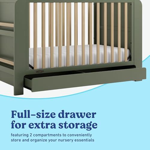Graco Read-with-Me 4-in-1 Convertible Crib with Drawer (Olive with Driftwood) - GREENGUARD Gold Certified Converts to Toddler Bed, Daybed, and Functional Bookshelves