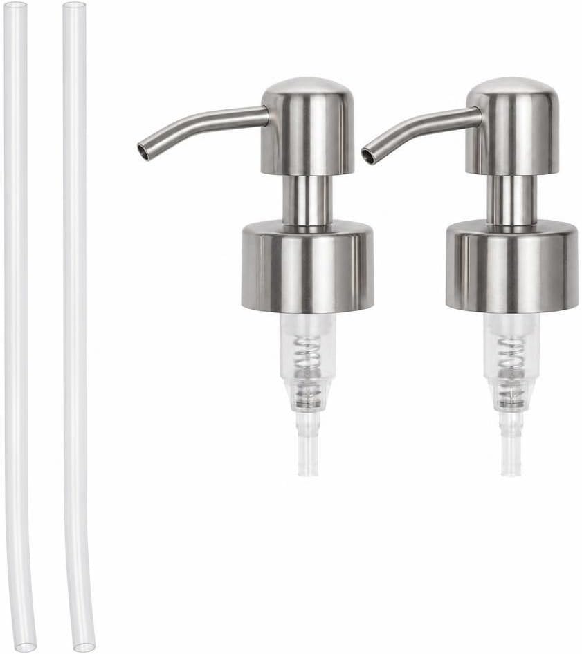 2 Pcs Stainless Steel Soap Pump Replacement Heads Lotion Dispenser Pump Head Liquid Pump Bottle Top Hand Sanitizer Shampoo Conditioner Replacement Pump 28 400 Neck Size Silver