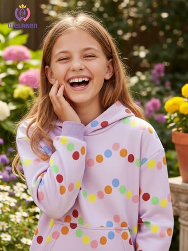 Image of WELAKEN Girls and Toddlers' Pullover Printed Hoodie Sweatshirt with Kangaroo Pocket